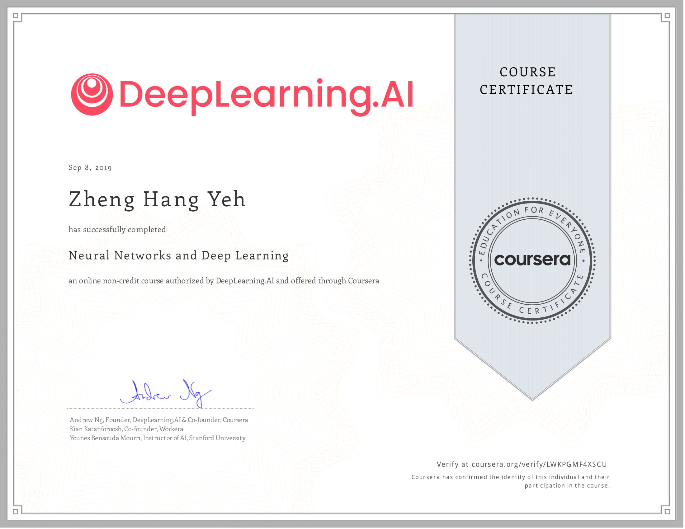 Deep Learning - Andrew Ng Coursera